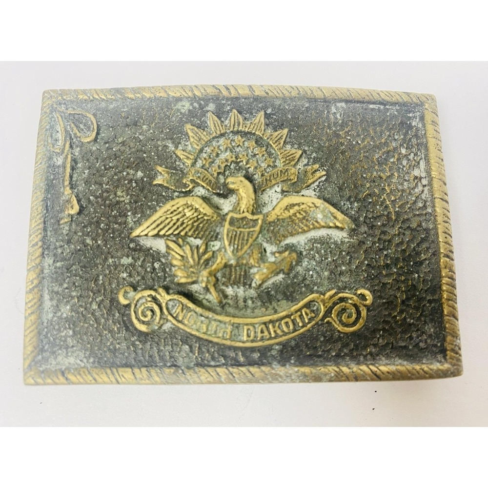 Solid‎ Brass North Dakota Eagle Belt Buckle Vintage 13 Stars Buckle Works